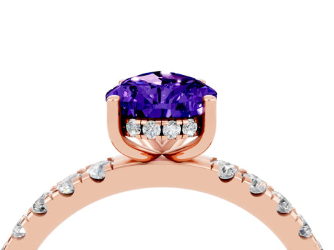 Rose gold Pear Cut Tanzanite Pave Band Solitaire Ring with Four-Prong Setting_28