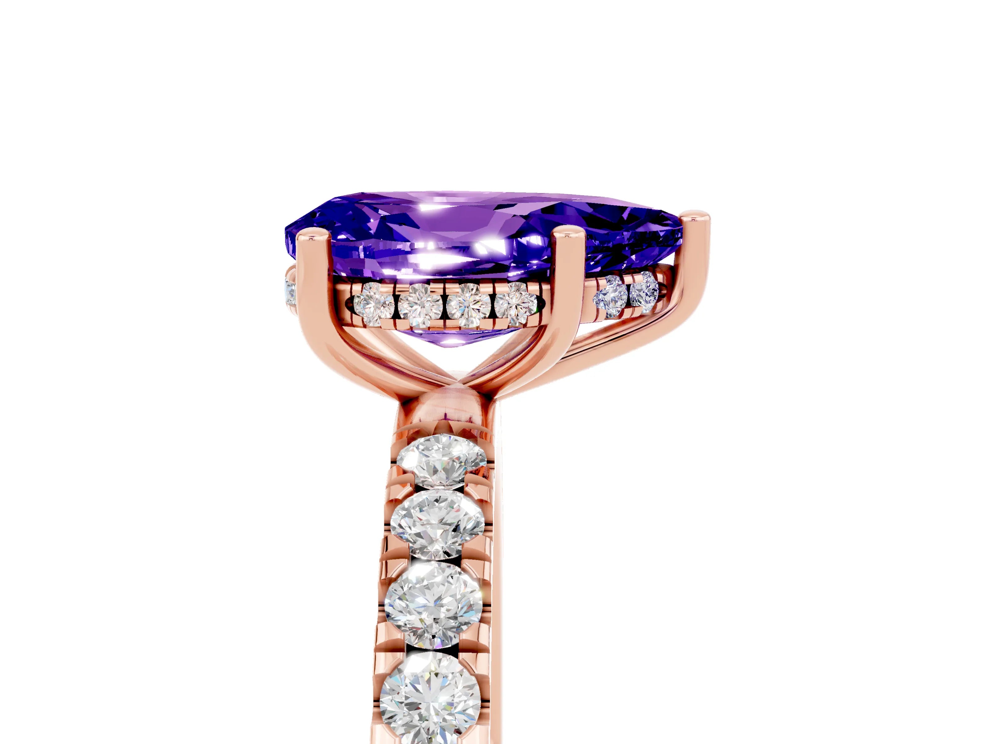 Rose gold Pear Cut Tanzanite Pave Band Solitaire Ring with Four-Prong Setting_29