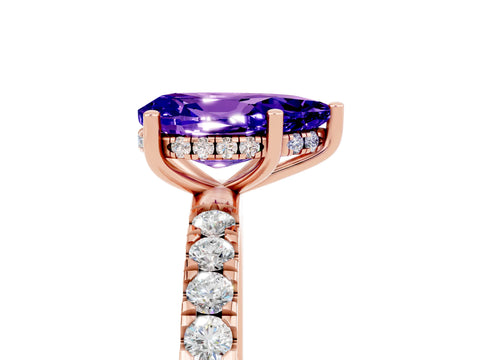 Rose gold Pear Cut Tanzanite Pave Band Solitaire Ring with Four-Prong Setting_29