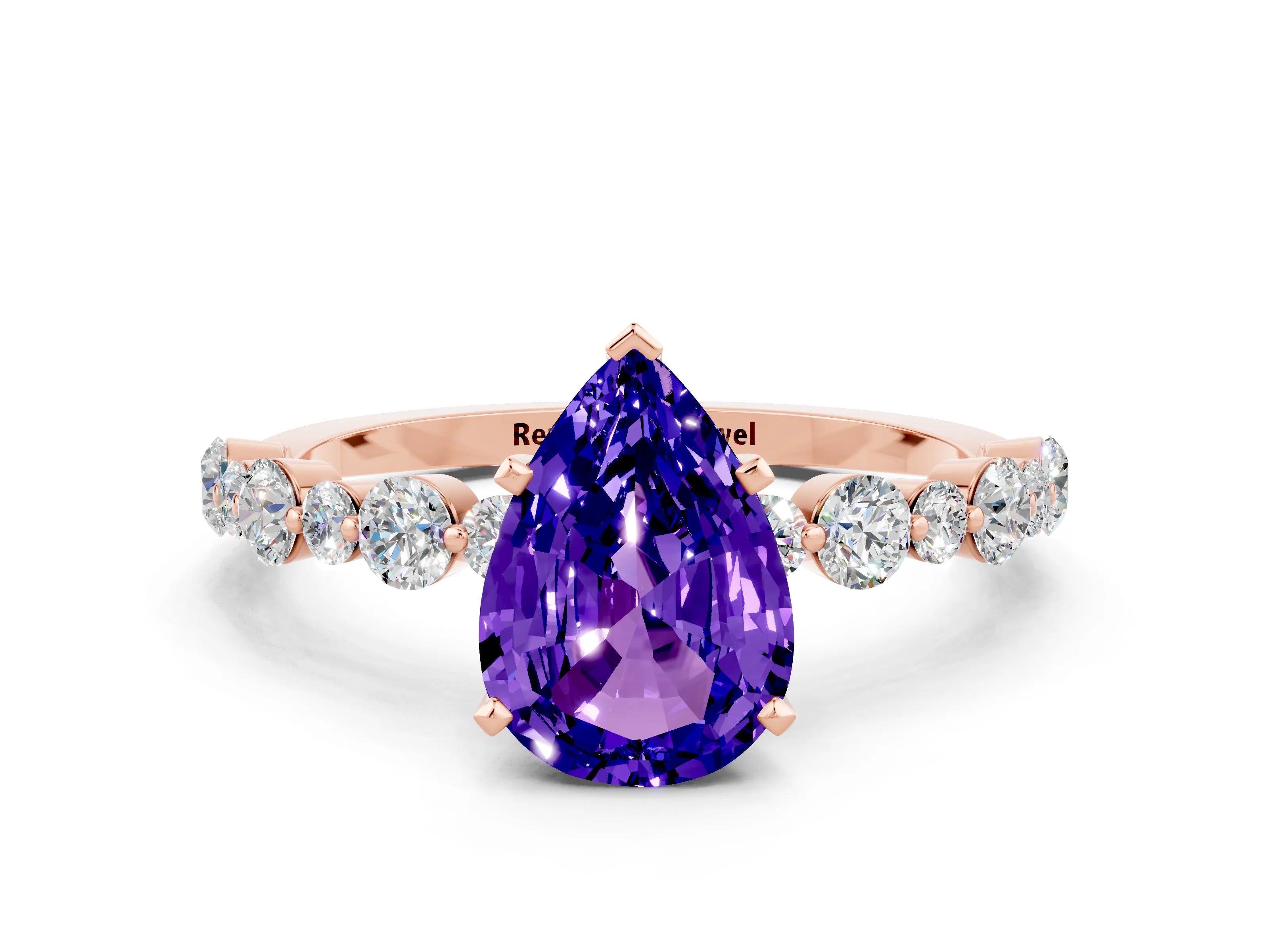 Rose gold Pear Cut Tanzanite Prong Set Engagement Ring with Pavé Band