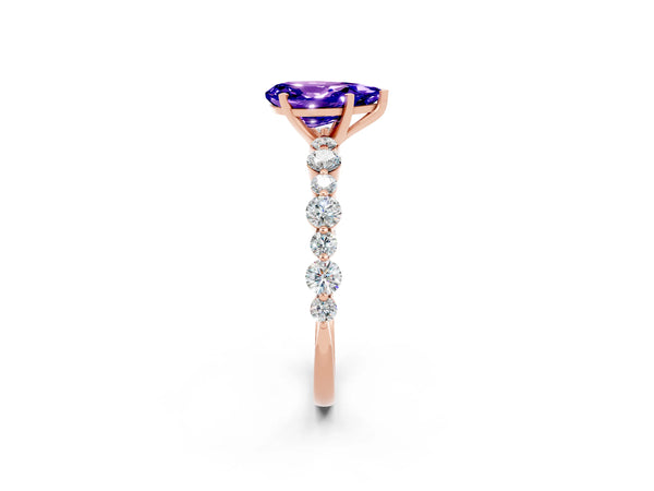 Rose gold Pear Cut Tanzanite Prong Set Engagement Ring with Pavé Band