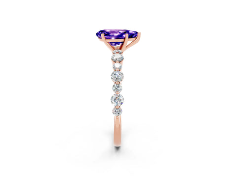 Rose gold Pear Cut Tanzanite Prong Set Engagement Ring with Pavé Band_2