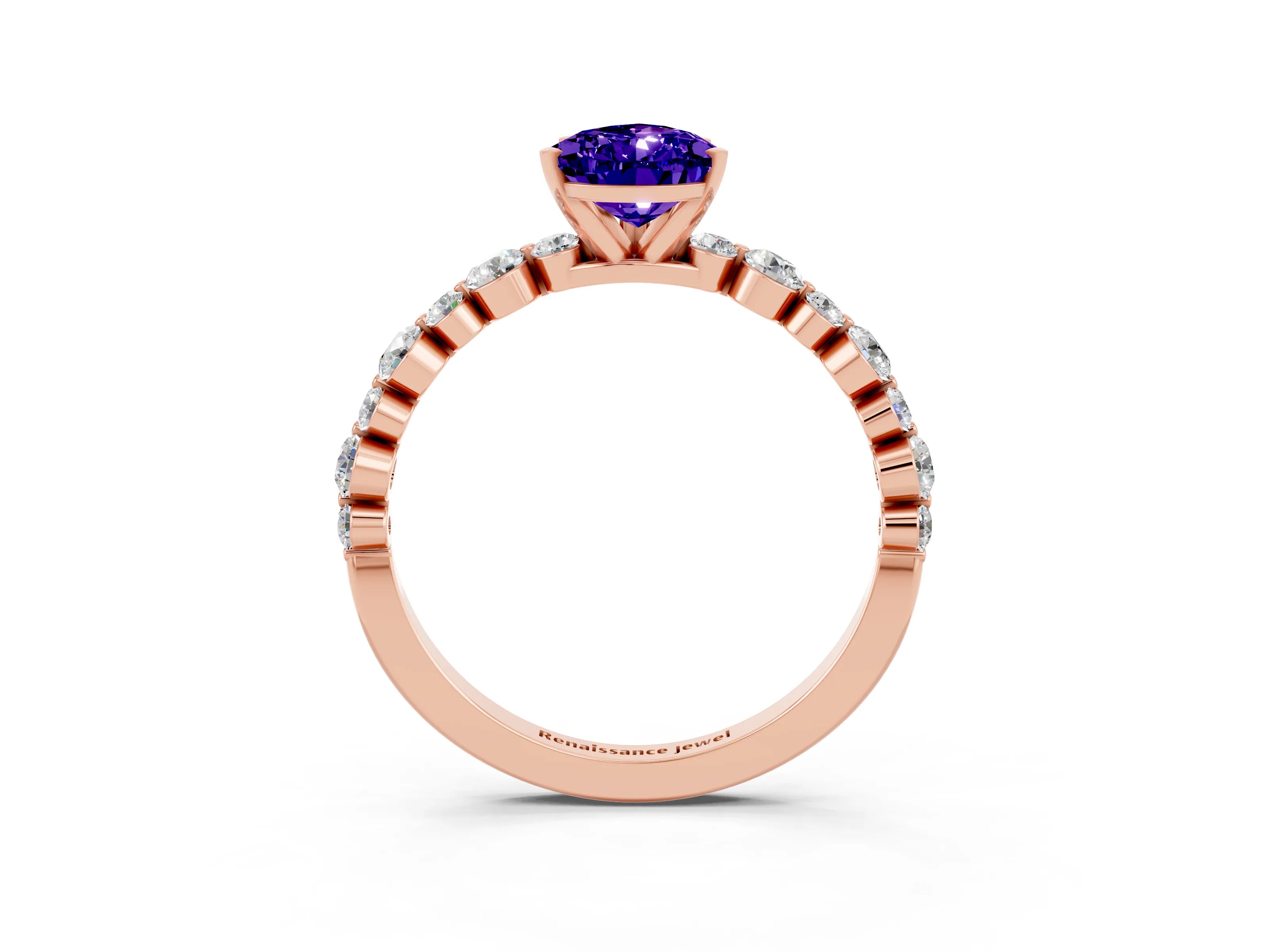 Rose gold Pear Cut Tanzanite Prong Set Engagement Ring with Pavé Band_3