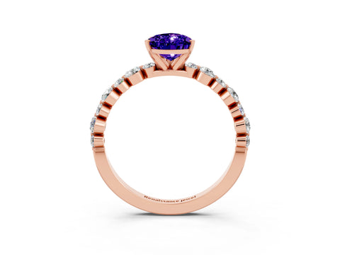 Rose gold Pear Cut Tanzanite Prong Set Engagement Ring with Pavé Band_3