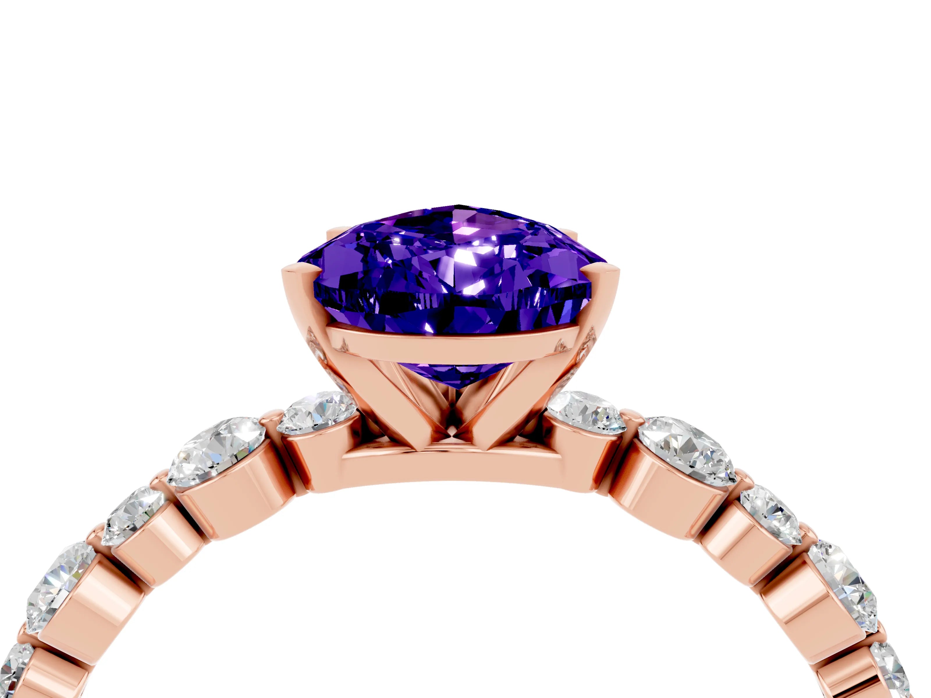 Rose gold Pear Cut Tanzanite Prong Set Engagement Ring with Pavé Band_4