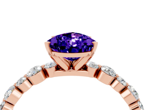 Rose gold Pear Cut Tanzanite Prong Set Engagement Ring with Pavé Band_4