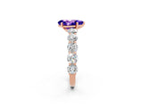 Rose gold Pear Cut Tanzanite Prong Setting with Side Stones on a Pave Band_2