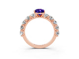 Rose gold Pear Cut Tanzanite Prong Setting with Side Stones on a Pave Band_3