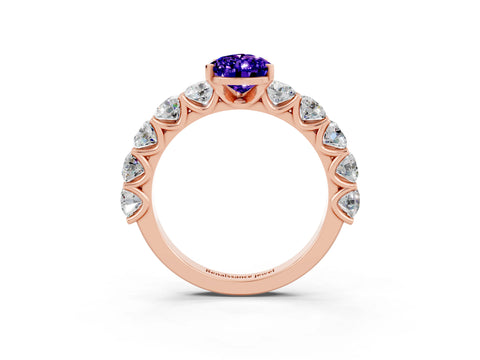 Rose gold Pear Cut Tanzanite Prong Setting with Side Stones on a Pave Band_3