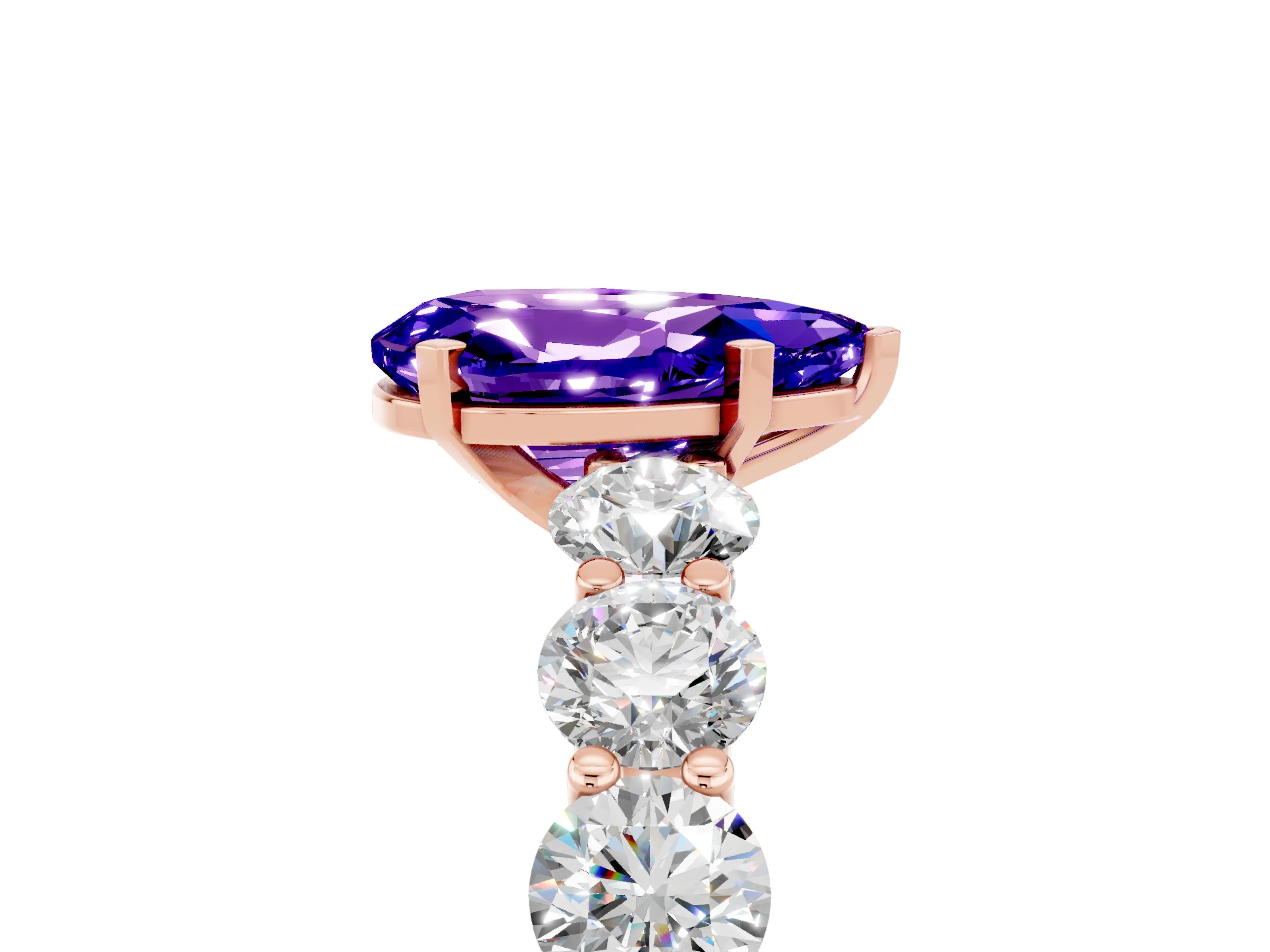 Rose gold Pear Cut Tanzanite Prong Setting with Side Stones on a Pave Band_5