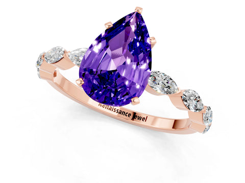 Rose gold Pear Cut Tanzanite Ring with Marquise Side Stones and Prong Setting_1