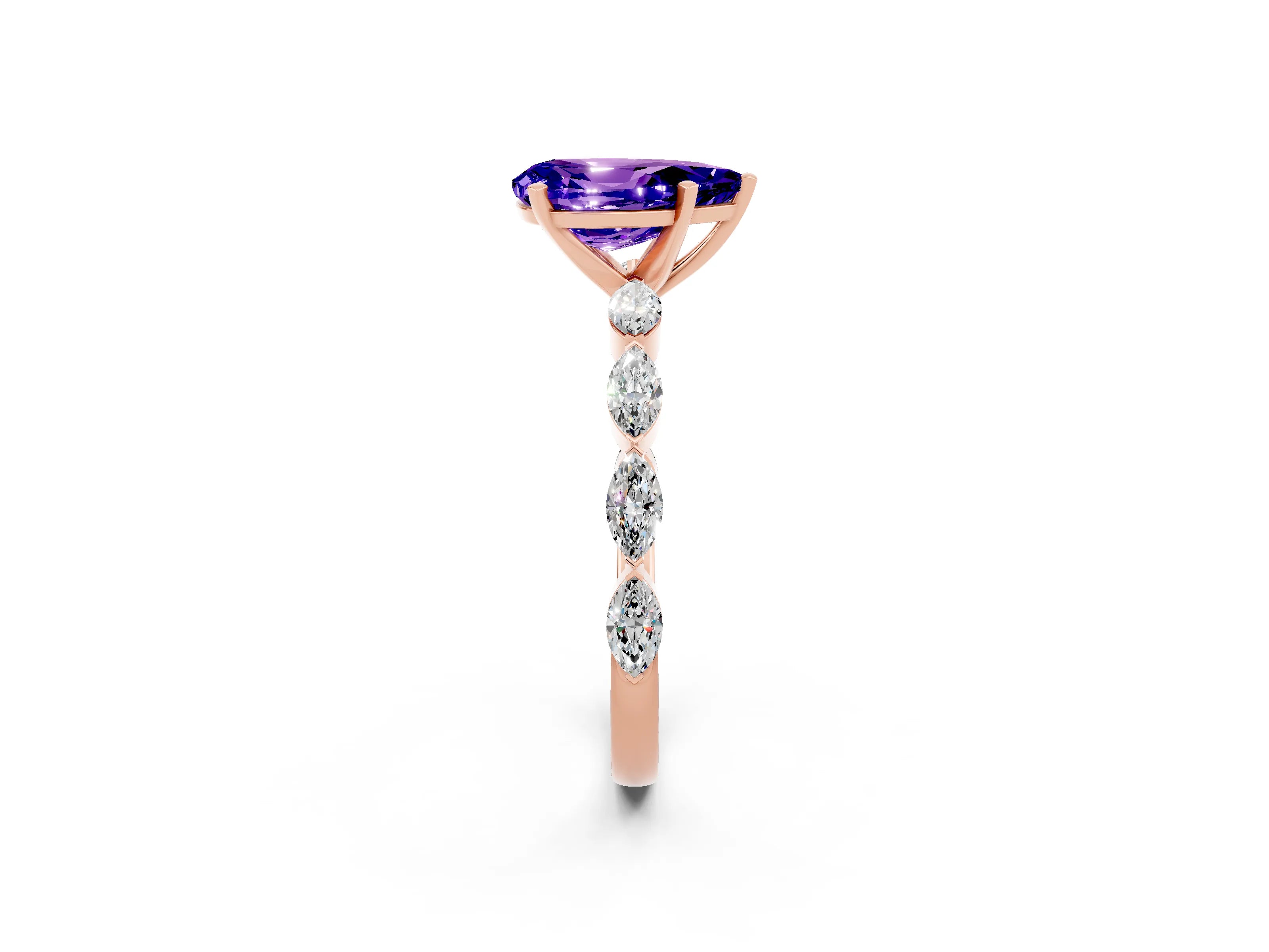 Rose gold Pear Cut Tanzanite Ring with Marquise Side Stones and Prong Setting_2