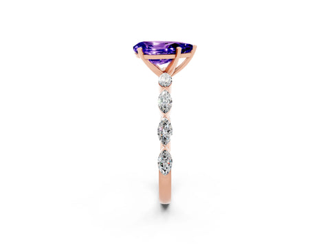 Rose gold Pear Cut Tanzanite Ring with Marquise Side Stones and Prong Setting_2
