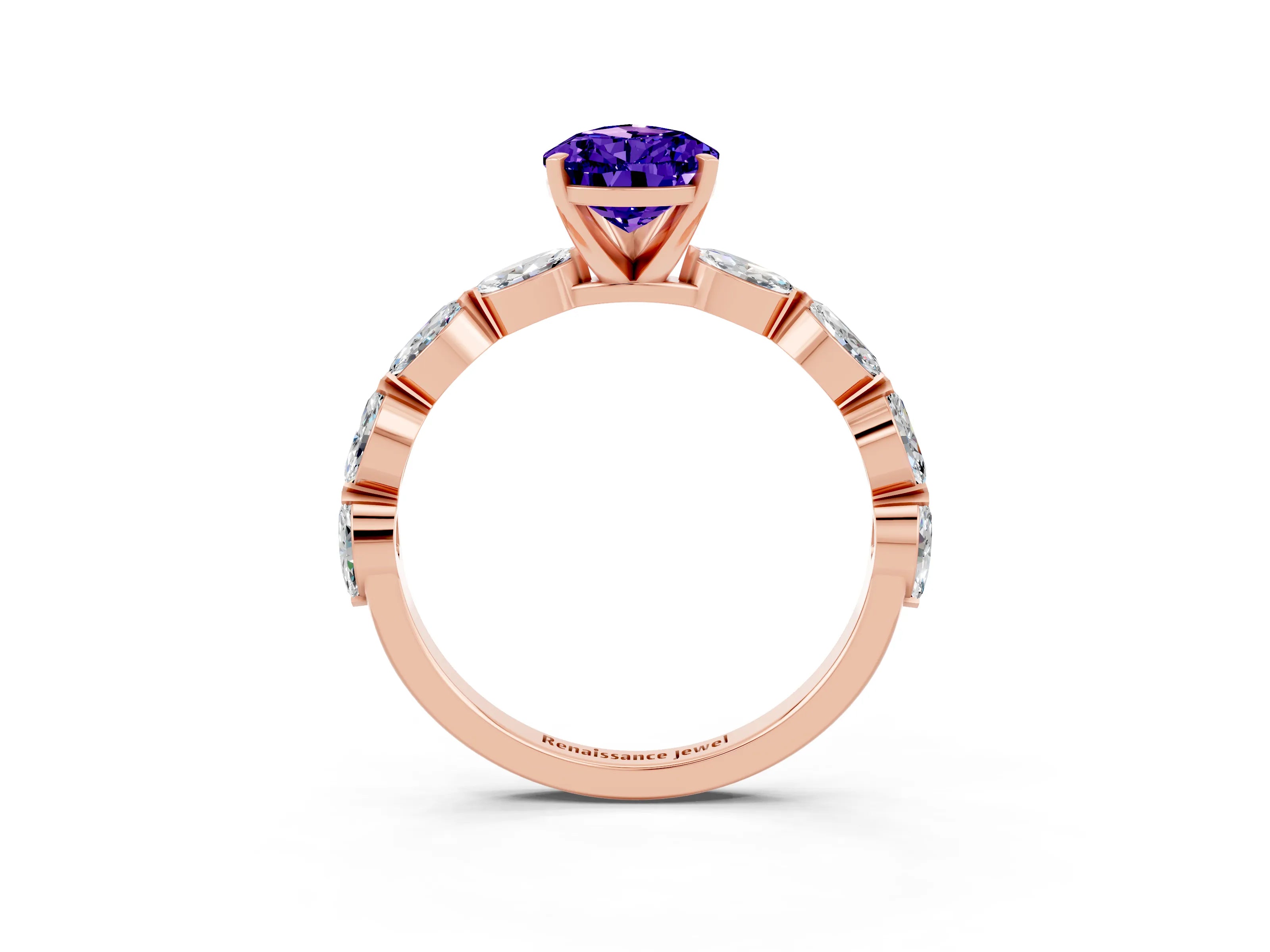 Rose gold Pear Cut Tanzanite Ring with Marquise Side Stones and Prong Setting_3