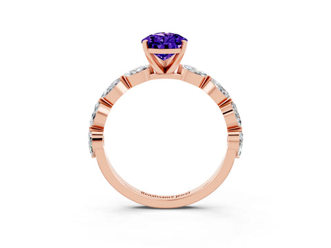 Rose gold Pear Cut Tanzanite Ring with Marquise Side Stones and Prong Setting_3