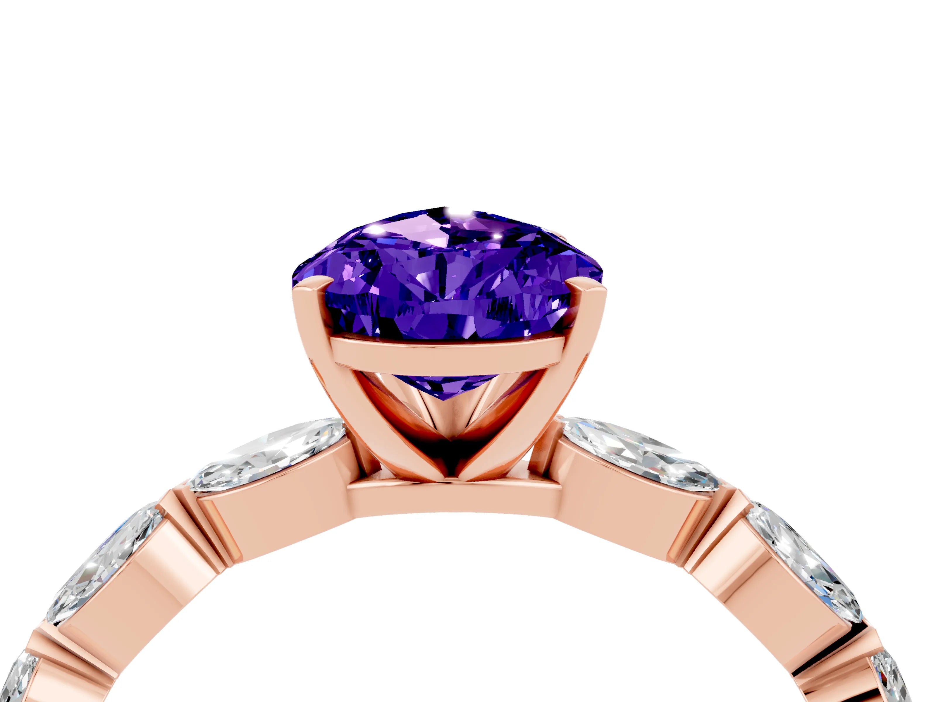 Rose gold Pear Cut Tanzanite Ring with Marquise Side Stones and Prong Setting_4