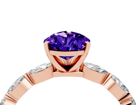 Rose gold Pear Cut Tanzanite Ring with Marquise Side Stones and Prong Setting_4