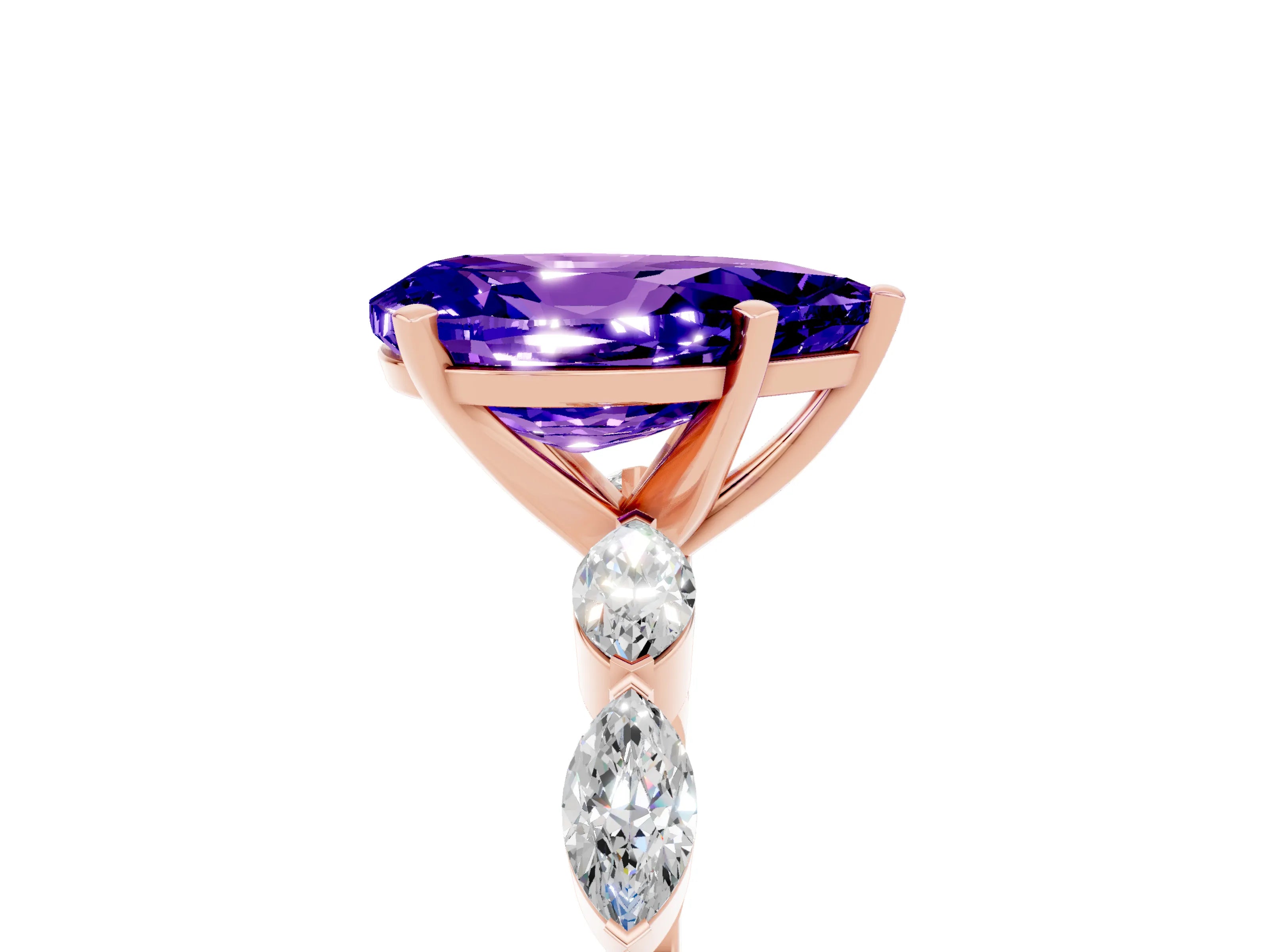 Rose gold Pear Cut Tanzanite Ring with Marquise Side Stones and Prong Setting_5