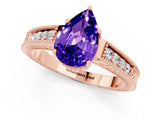 Rose gold Pear Cut Tanzanite Ring with Milgrain Pavé Band and Four-Prong Setting_13