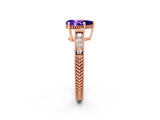 Rose gold Pear Cut Tanzanite Ring with Milgrain Pavé Band and Four-Prong Setting_14