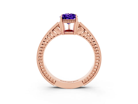 Rose gold Pear Cut Tanzanite Ring with Milgrain Pavé Band and Four-Prong Setting_15