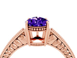 Rose gold Pear Cut Tanzanite Ring with Milgrain Pavé Band and Four-Prong Setting_16