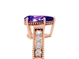 Rose gold Pear Cut Tanzanite Ring with Milgrain Pavé Band and Four-Prong Setting_17