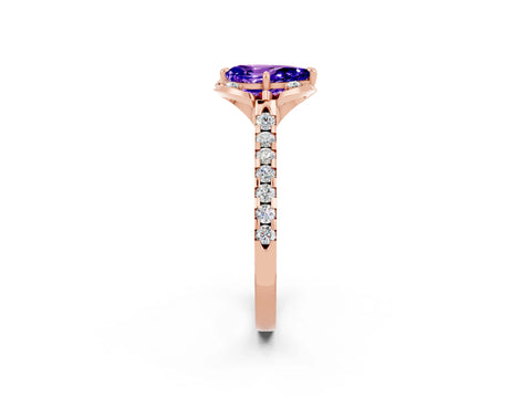 Rose gold Pear Cut Tanzanite Ring with Pavé Band and Floral Prong Setting_2