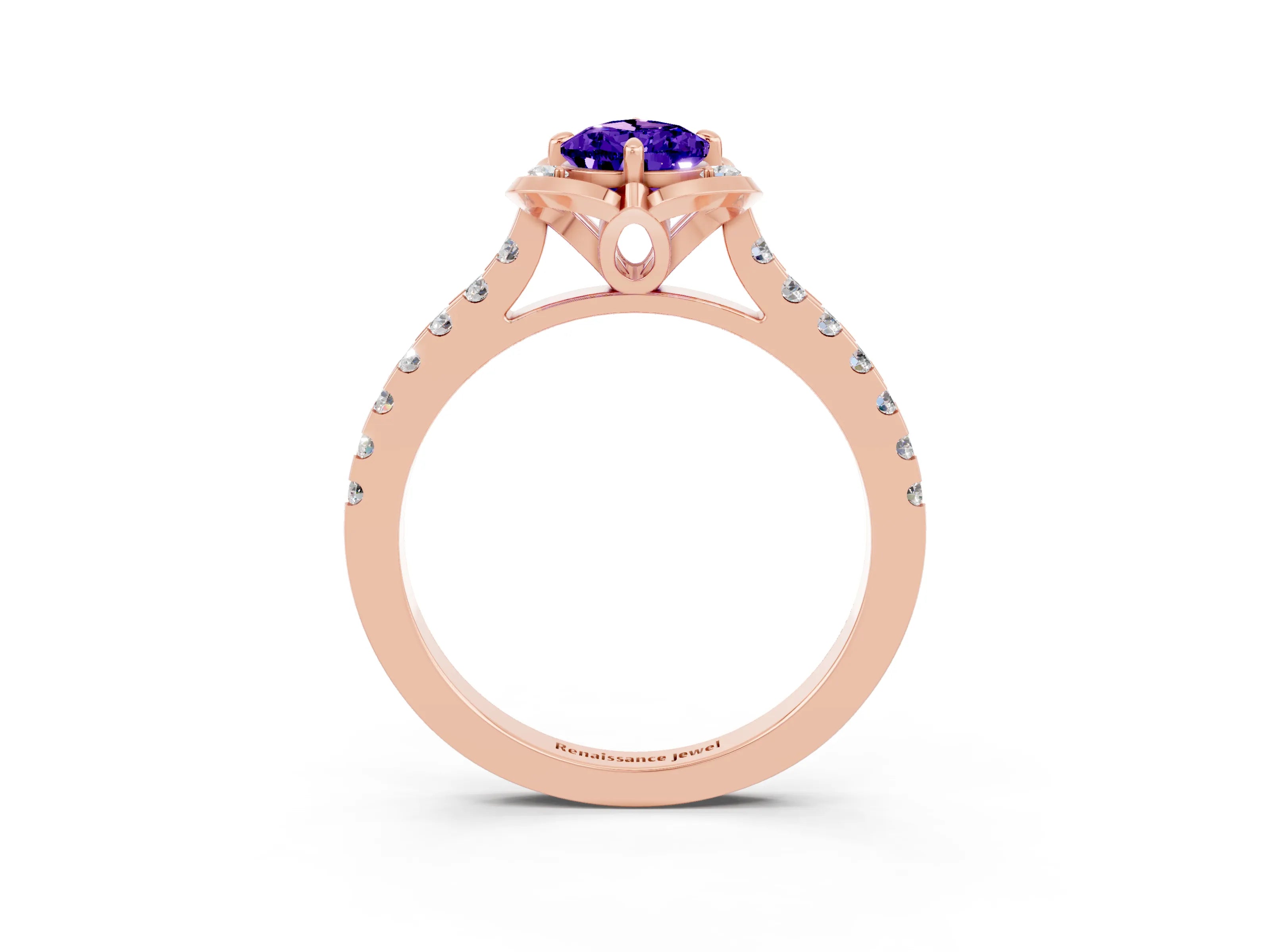 Rose gold Pear Cut Tanzanite Ring with Pavé Band and Floral Prong Setting_3