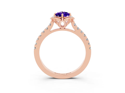 Rose gold Pear Cut Tanzanite Ring with Pavé Band and Floral Prong Setting_3