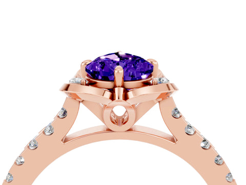 Rose gold Pear Cut Tanzanite Ring with Pavé Band and Floral Prong Setting_4