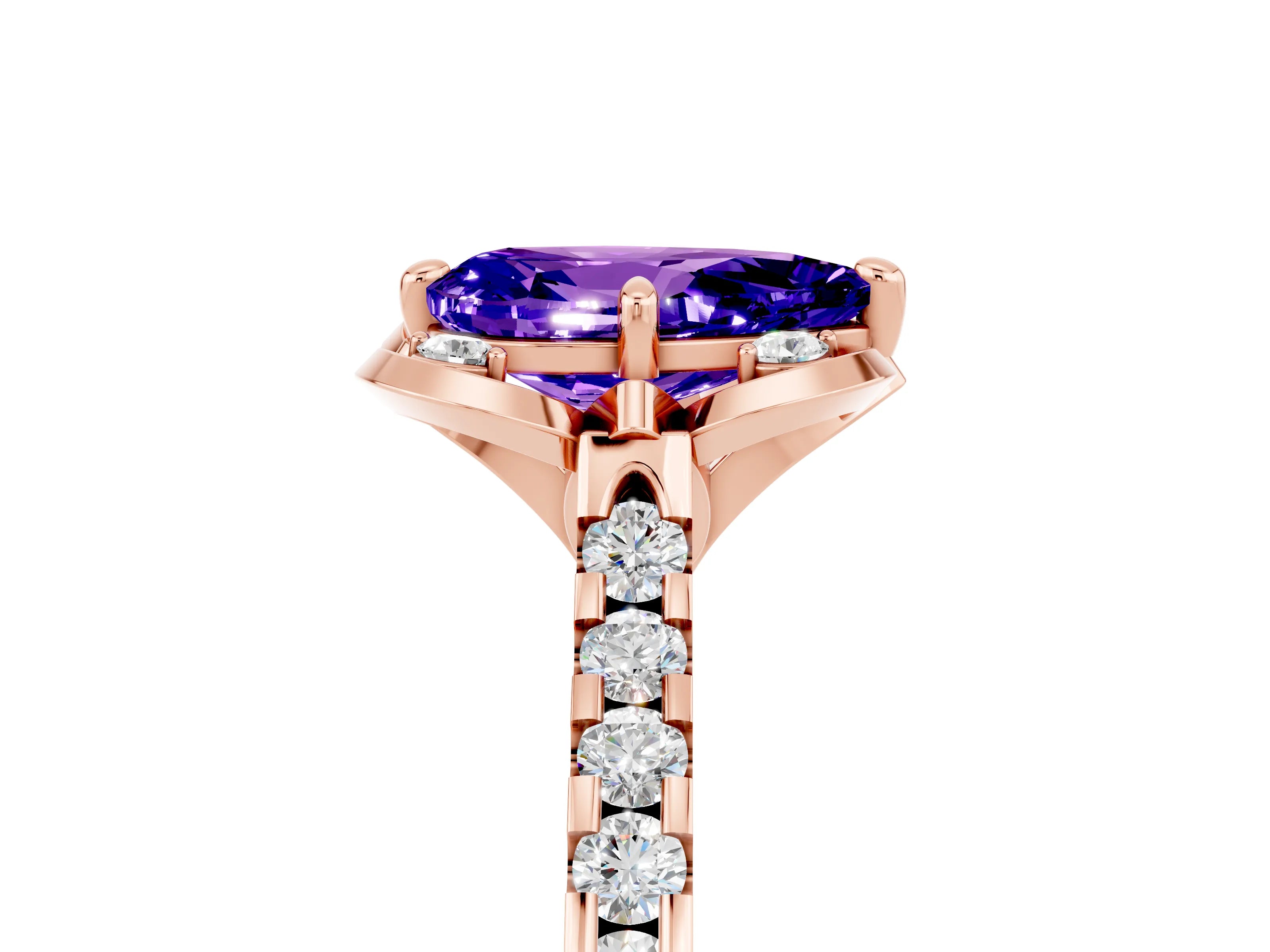 Rose gold Pear Cut Tanzanite Ring with Pavé Band and Floral Prong Setting_5
