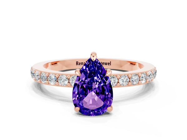 Rose gold Pear Cut Tanzanite Pavé Engagement Ring with Round  Accents and Prong Setting