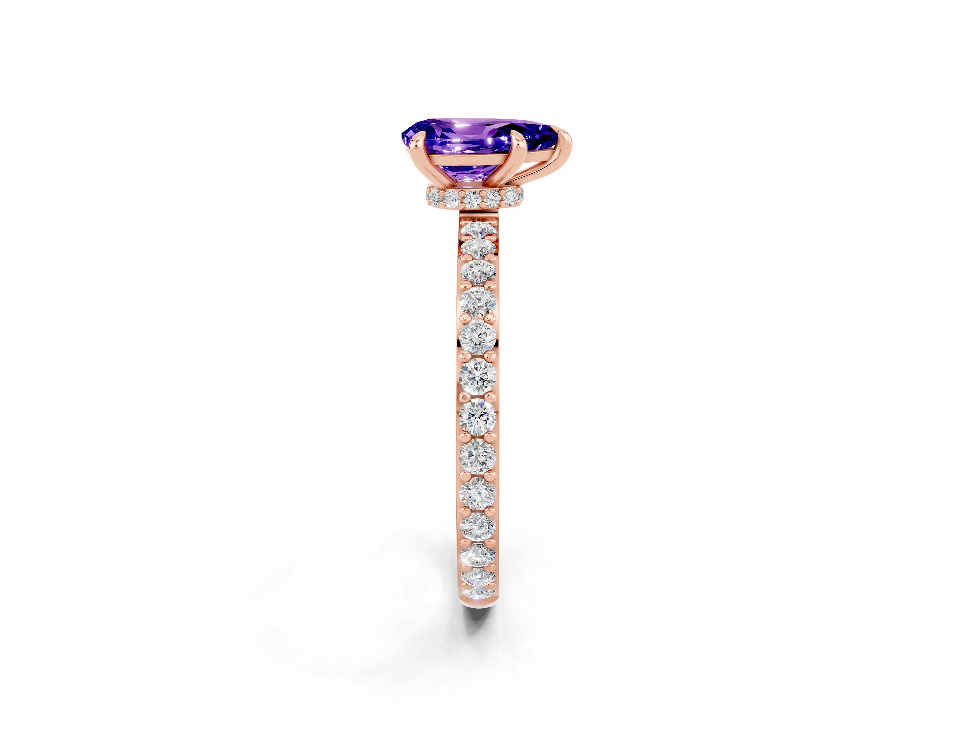 Rose gold Pear Cut Tanzanite Ring with Pavé Band and Four-Prong Setting_2