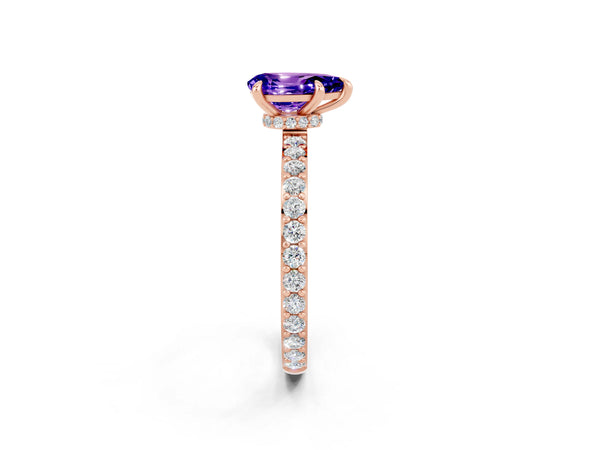 Rose gold Pear Cut Tanzanite Pavé Engagement Ring with Round  Accents and Prong Setting