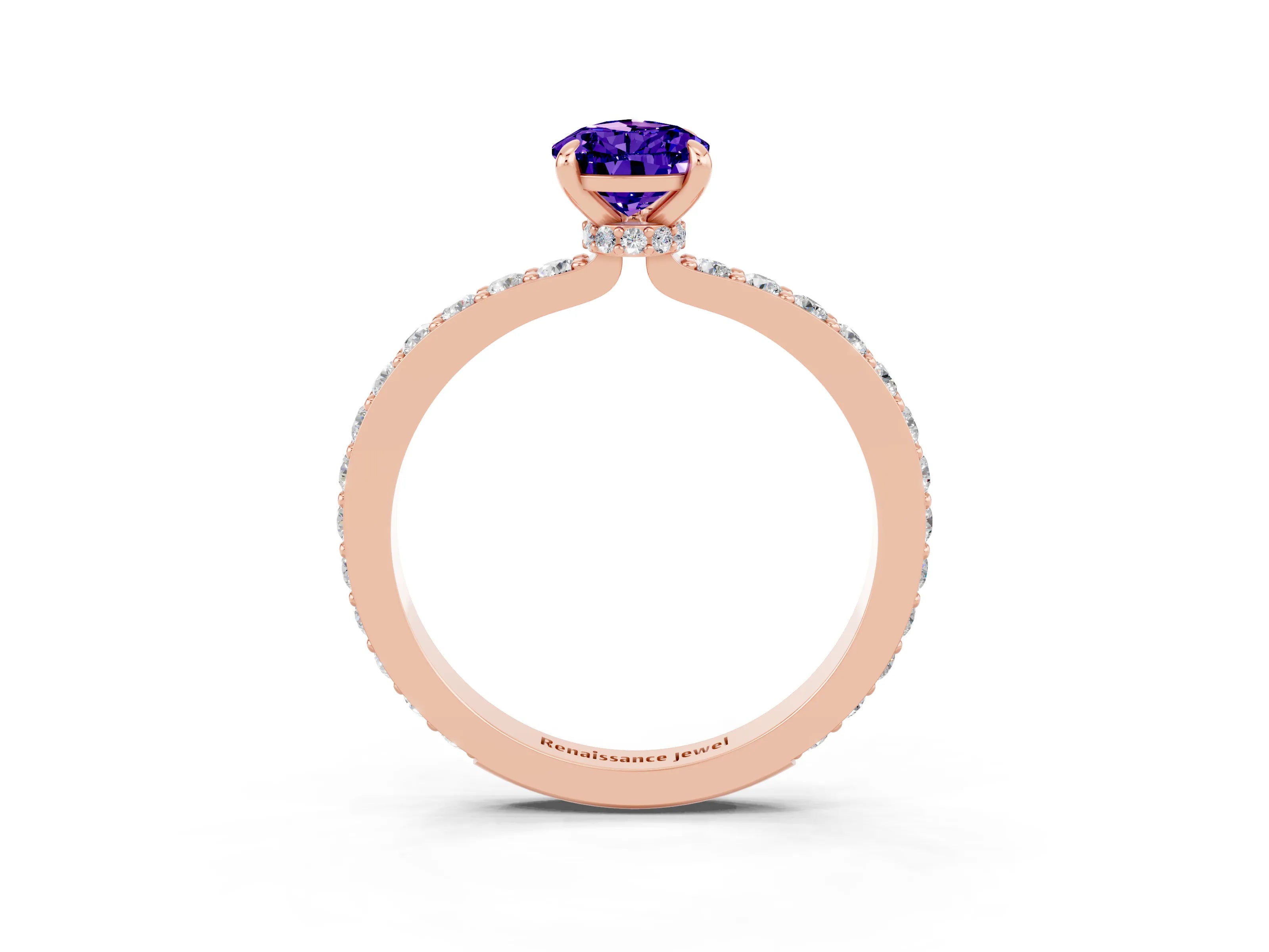 Rose gold Pear Cut Tanzanite Ring with Pavé Band and Four-Prong Setting_3