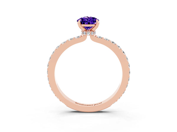 Rose gold Pear Cut Tanzanite Pavé Engagement Ring with Round  Accents and Prong Setting