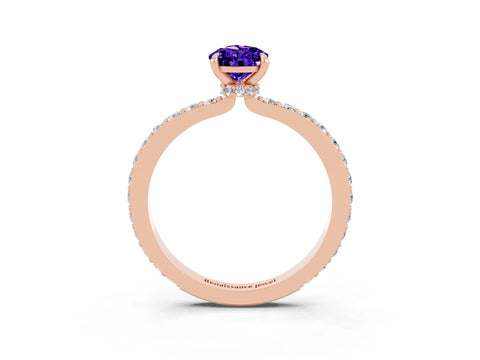 Rose gold Pear Cut Tanzanite Ring with Pavé Band and Four-Prong Setting_3