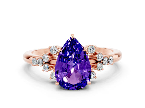 Rose gold Pear Cut Tanzanite Ring with Side Stones and Four-Prong Setting_36