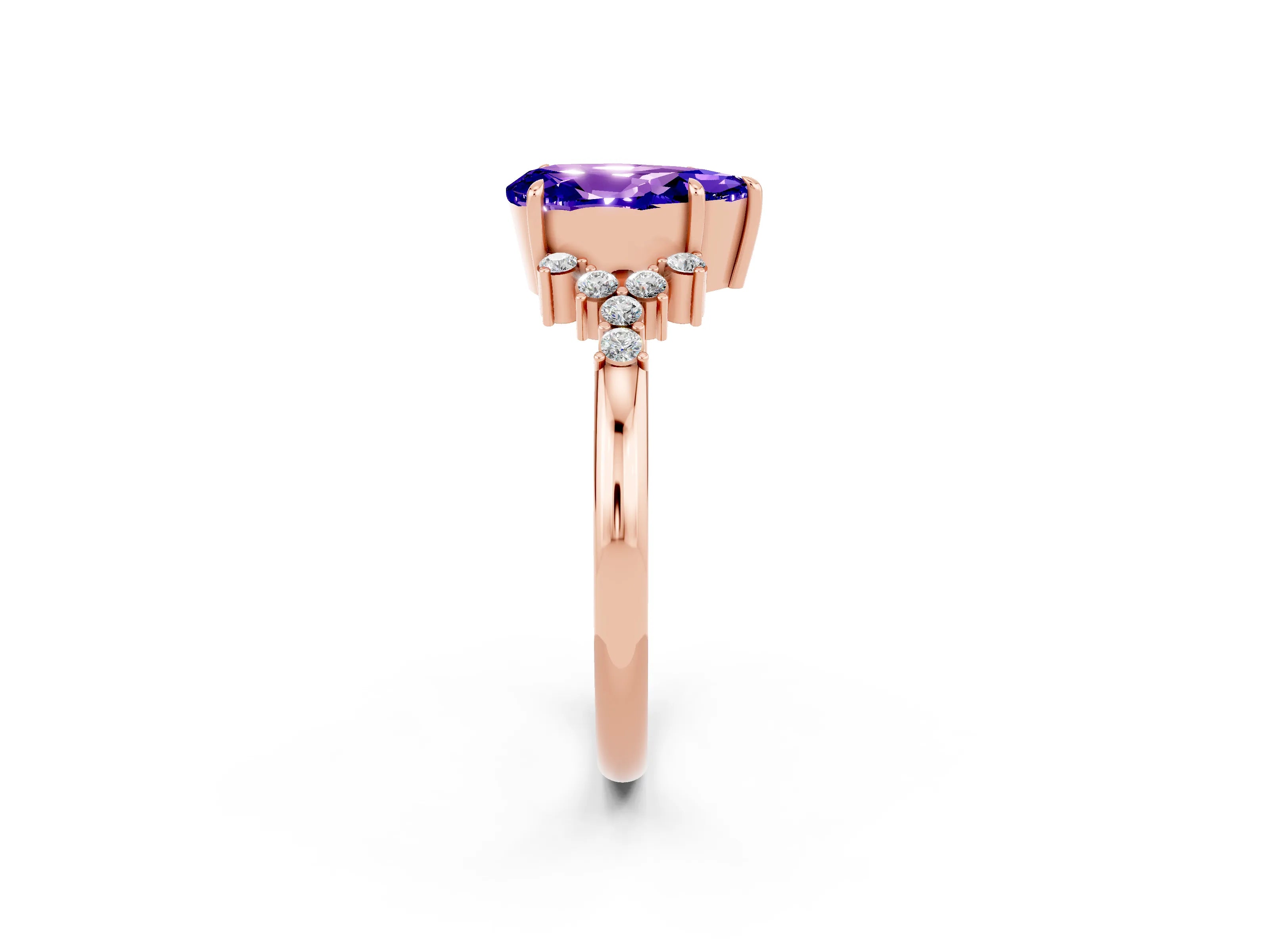 Rose gold Pear Cut Tanzanite Ring with Side Stones and Four-Prong Setting_38