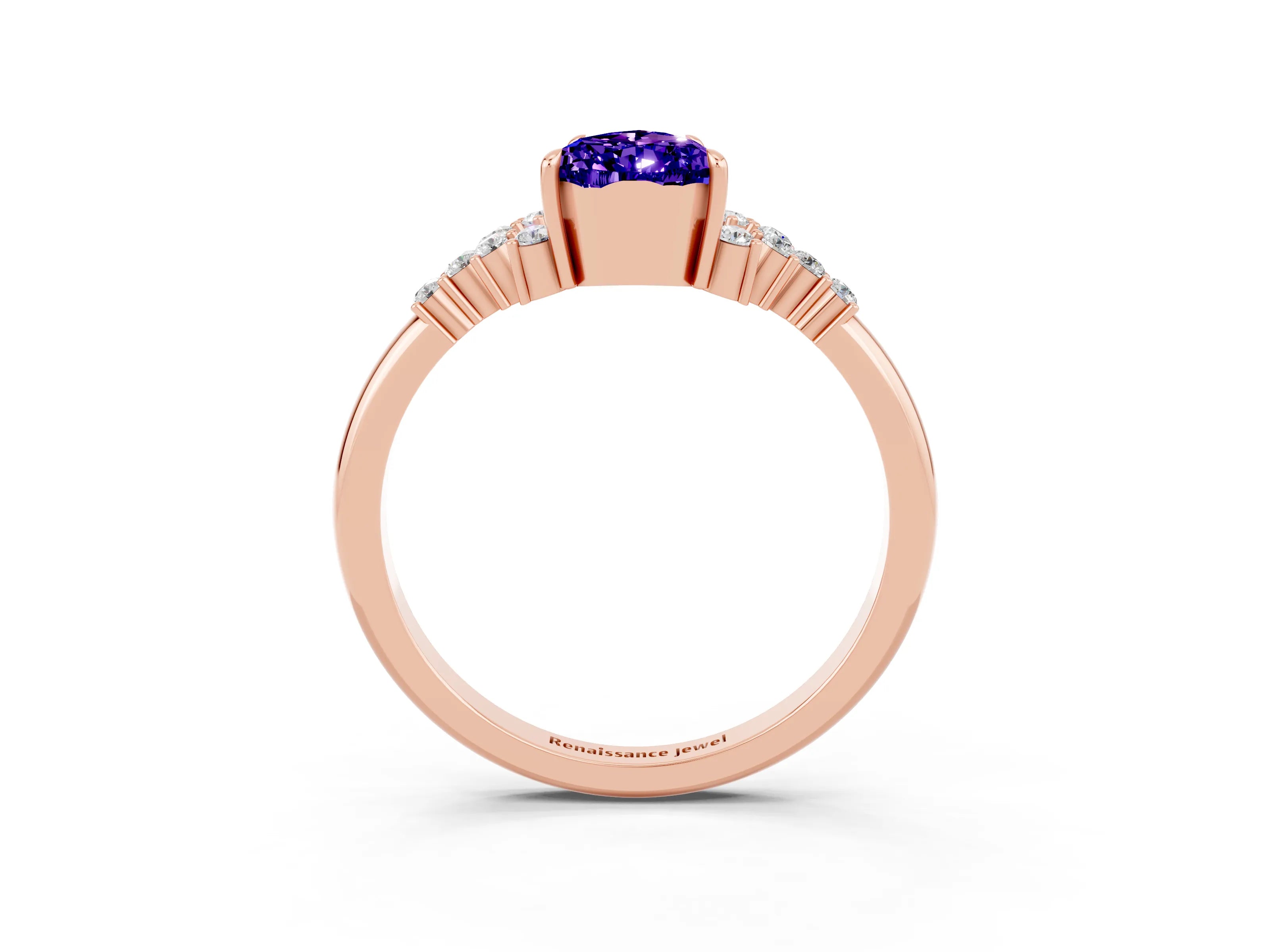 Rose gold Pear Cut Tanzanite Ring with Side Stones and Four-Prong Setting_39