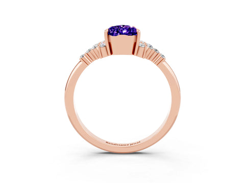Rose gold Pear Cut Tanzanite Ring with Side Stones and Four-Prong Setting_39