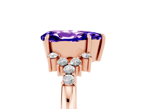 Rose gold Pear Cut Tanzanite Ring with Side Stones and Four-Prong Setting_41