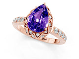 Rose gold Pear Cut Tanzanite Scalloped Halo Engagement Ring with Round Shared Prong Band_25