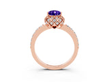 Rose gold Pear Cut Tanzanite Scalloped Halo Engagement Ring with Round Shared Prong Band_27