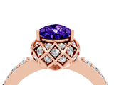 Rose gold Pear Cut Tanzanite Scalloped Halo Engagement Ring with Round Shared Prong Band_28