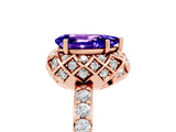 Rose gold Pear Cut Tanzanite Scalloped Halo Engagement Ring with Round Shared Prong Band_29