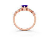 Rose gold Pear Cut Tanzanite Scattered Round Accent Ring with Prong Setting_15