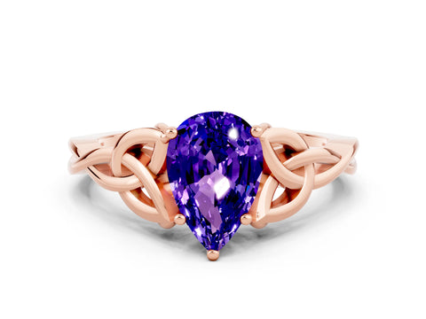 Rose gold Pear Cut Tanzanite Solitaire Celtic Knot Ring with Four-Prong Setting_12