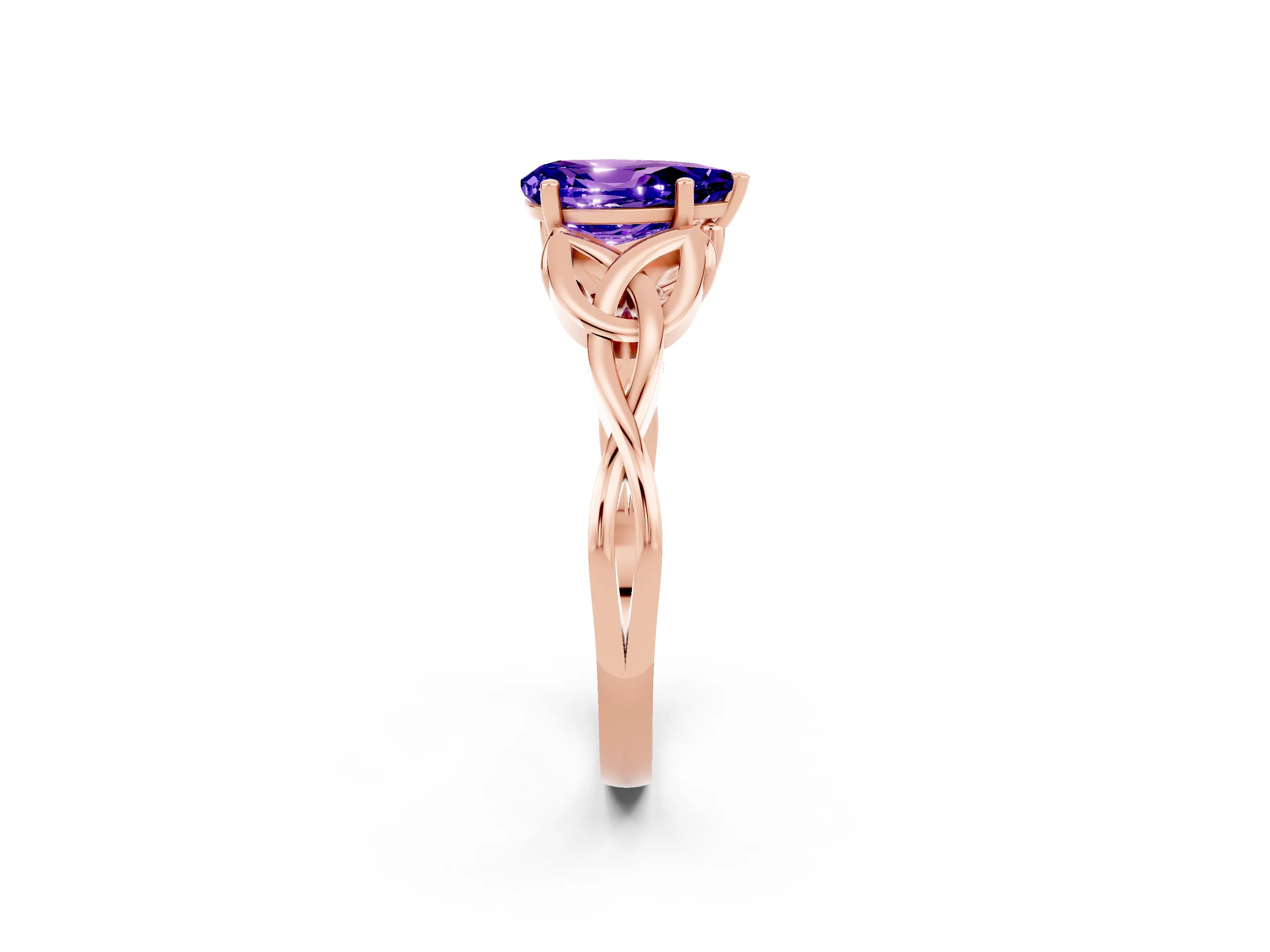 Rose gold Pear Cut Tanzanite Solitaire Celtic Knot Ring with Four-Prong Setting_14
